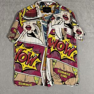 Soul Star Shirt Mens XL Multicolor Comic Pop Art Graphic Short Sleeve Button Up